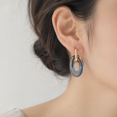 Blue Resin Hoop Drop Earrings | Gold Tone Geometric Earrings by AMBERÉA