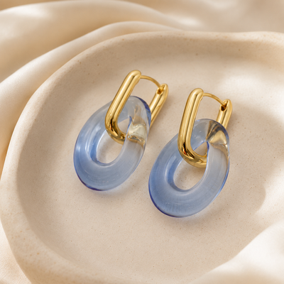 Blue Resin Hoop Drop Earrings