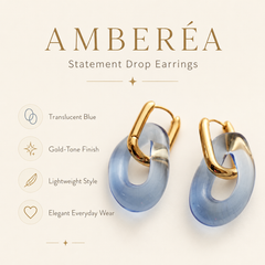 Blue Resin Hoop Drop Earrings | Gold Tone Geometric Earrings by AMBERÉA