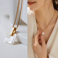 Gold Mother of Pearl Square Pendant Necklace | Minimalist Women’s Necklace by AMBERÉA