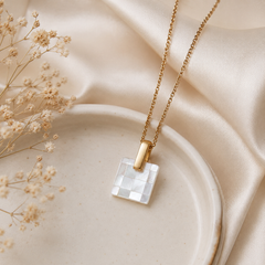 Gold Mother of Pearl Square Pendant Necklace | Minimalist Women’s Necklace by AMBERÉA