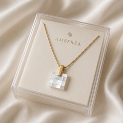 Gold Mother of Pearl Square Pendant Necklace | Minimalist Women’s Necklace by AMBERÉA