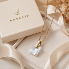 Gold Mother of Pearl Square Pendant Necklace | Minimalist Women’s Necklace by AMBERÉA