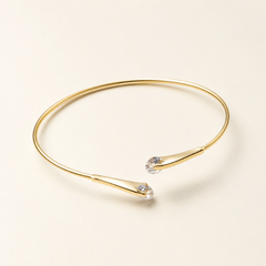 Gold Crystal Open Cuff Bracelet | Minimalist Adjustable Women’s Bangle by AMBERÉA