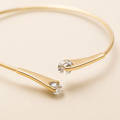 Gold Crystal Open Cuff Bracelet | Minimalist Adjustable Women’s Bangle by AMBERÉA
