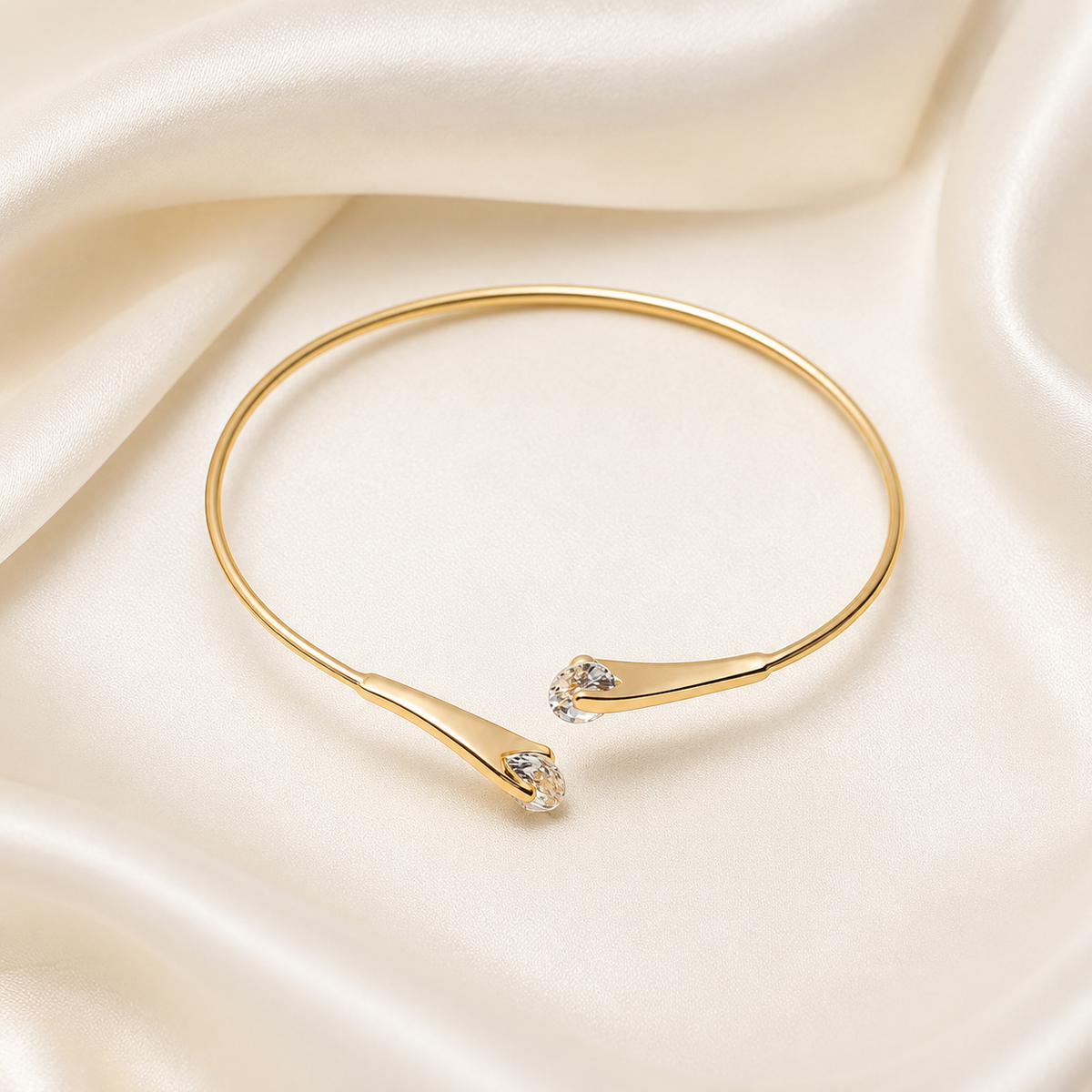 Gold Crystal Open Cuff Bracelet | Minimalist Adjustable Women’s Bangle by AMBERÉA