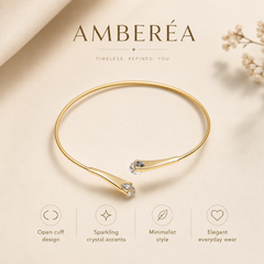 Gold Crystal Open Cuff Bracelet | Minimalist Adjustable Women’s Bangle by AMBERÉA
