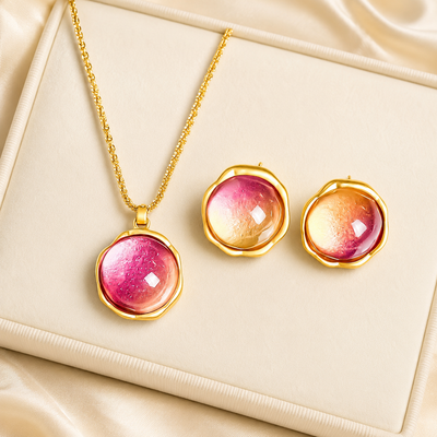 Pink Orange Necklace & Earrings Set