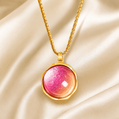 Pink Orange Gemstone Jewelry Set | Gold Tone Necklace and Earrings Set by AMBERÉA