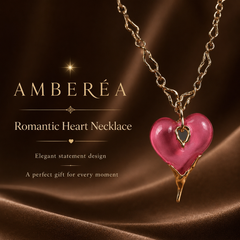 Pink Heart Pendant Necklace | Gold Tone Statement Chain Necklace by AMBERÉA
