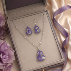 Purple Gourd Jewelry Set | Silver Rhinestone Necklace and Earrings Set by AMBERÉA