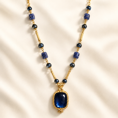 Royal Blue Gemstone Jewelry Set | Gold Tone Necklace and Earrings Set by AMBERÉA
