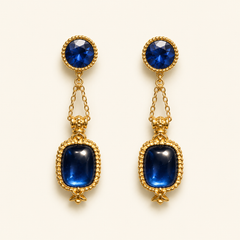 Royal Blue Gemstone Jewelry Set | Gold Tone Necklace and Earrings Set by AMBERÉA