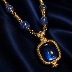 Royal Blue Gemstone Jewelry Set | Gold Tone Necklace and Earrings Set by AMBERÉA