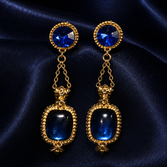 Royal Blue Gemstone Jewelry Set | Gold Tone Necklace and Earrings Set by AMBERÉA