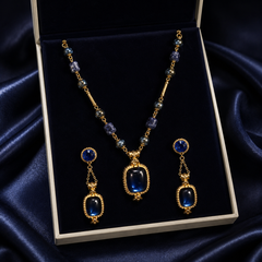 Royal Blue Gemstone Jewelry Set | Gold Tone Necklace and Earrings Set by AMBERÉA
