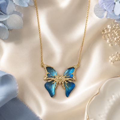 Blue Butterfly Pendant Necklace