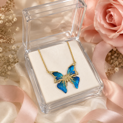 Blue Butterfly Pendant Necklace | Gold Tone Rhinestone Women’s Necklace by AMBERÉA