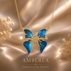 Blue Butterfly Pendant Necklace | Gold Tone Rhinestone Women’s Necklace by AMBERÉA