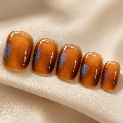 Amber Brown Cat-Eye Press-On Nails – Short Square