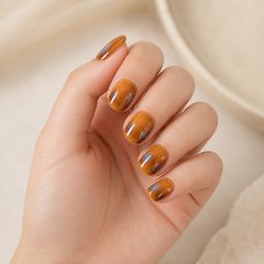 Amber Brown Cat Eye Press On Nails | Handmade Reusable Short Square Nails by AMBERÉA