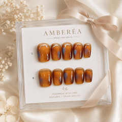 Amber Brown Cat Eye Press On Nails | Handmade Reusable Short Square Nails by AMBERÉA