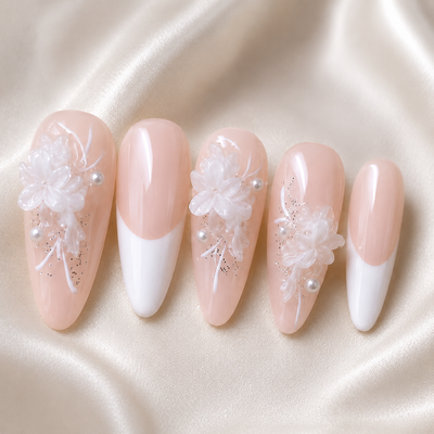 Nude French Floral Press-On Nails