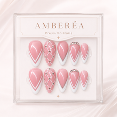 Pink French Rhinestone Press On Nails | Handmade Glossy Almond Nails by AMBERÉA