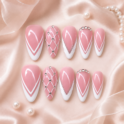 Pink French Rhinestone Press-On Nails