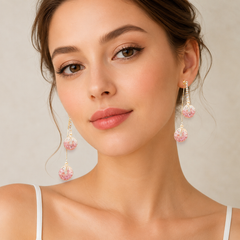 Pink Hollow Ball Drop Earrings | Gold Tone Rhinestone Dangle Earrings by AMBERÉA