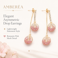 Pink Hollow Ball Drop Earrings | Gold Tone Rhinestone Dangle Earrings by AMBERÉA