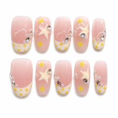 Pink Star Rhinestone Press On Nails | Handmade Cute Short Square Nails by AMBERÉA
