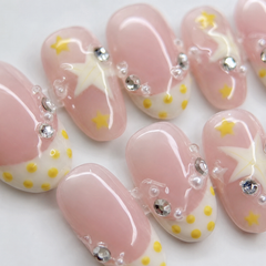 Pink Star Rhinestone Press On Nails | Handmade Cute Short Square Nails by AMBERÉA