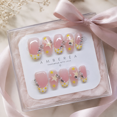 Pink Star Rhinestone Press On Nails | Handmade Cute Short Square Nails by AMBERÉA