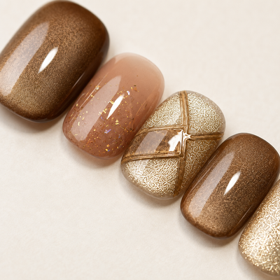 Mocha Brown Gold Foil Press-On Nails