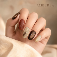 Brown Cat Eye Press On Nails | Autumn Winter Short Oval Nails