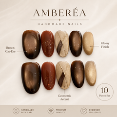 Brown Cat Eye Press On Nails | Autumn Winter Short Oval Nails
