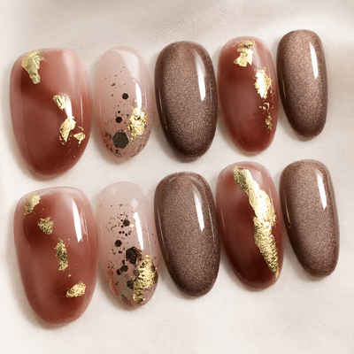 Brown Gold Foil Press-On Nails