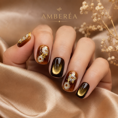 Autumn Floral Cat-Eye Press-On Nails
