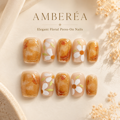 Autumn Daisy Press On Nails | Caramel Floral Short Square Nails
