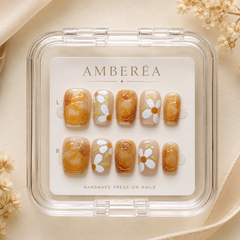 Autumn Daisy Press On Nails | Caramel Floral Short Square Nails