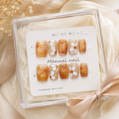 Autumn Daisy Press On Nails | Caramel Floral Short Square Nails