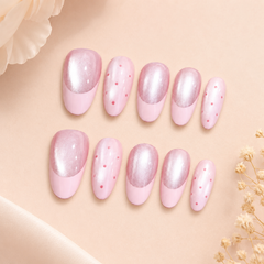 Pink Cat Eye Press On Nails | Blush French Tip Oval Nails