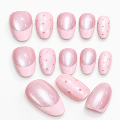 Pink Cat Eye Press On Nails | Blush French Tip Oval Nails