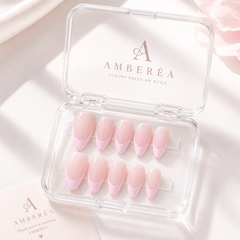 Pink French Tip Press On Nails | Glossy Almond Fake Nails
