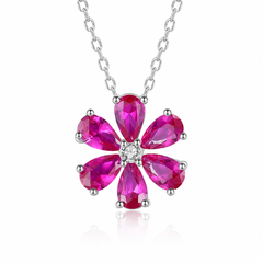 Pink Moissanite Flower Necklace | Luxury Floral Gemstone Pendant – AMBERÉA