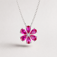 Pink Moissanite Flower Necklace | Luxury Floral Gemstone Pendant – AMBERÉA