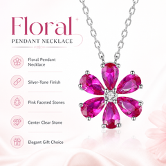 Pink Moissanite Flower Necklace | Luxury Floral Gemstone Pendant – AMBERÉA