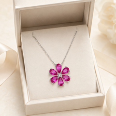 Pink Moissanite Flower Necklace | Luxury Floral Gemstone Pendant – AMBERÉA