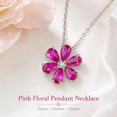 Pink Moissanite Flower Necklace